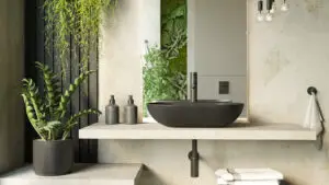 czarna umywalka granitowa, nablatowa umywalka z czarnego kamienia naturalnego